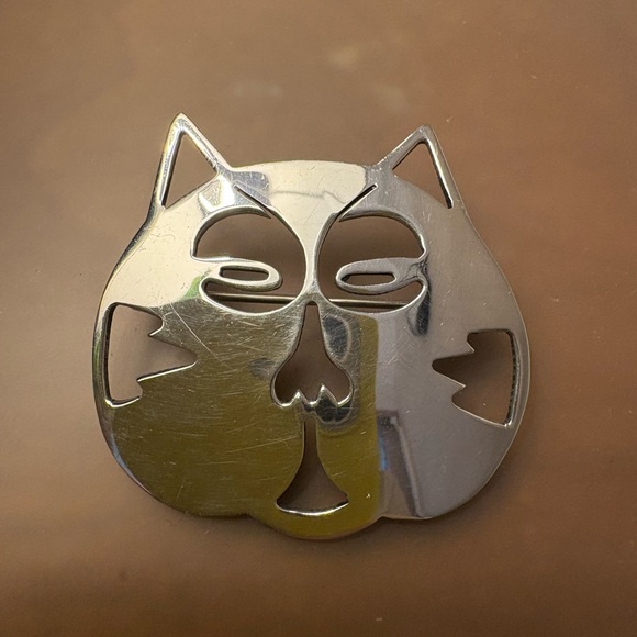 Silver Cat Face Brooch. 925 silver. - Picture 4 of 6